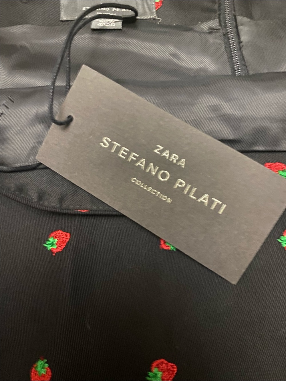 Zara x Stephano Pilati Women NWT Black Mini Skirt Size M Black Red  Strawberries - Picture 6 of 8